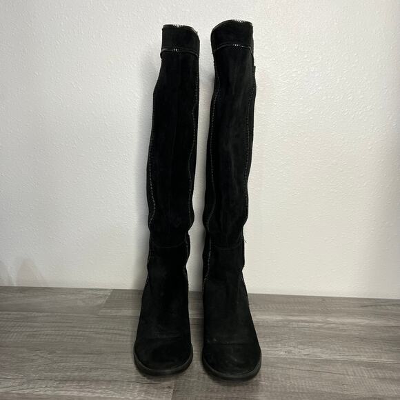 Karl Lagerfeld Suede Under the Knee Zipper Detail Tall Boots Black Size 7 - Picture 6 of 11